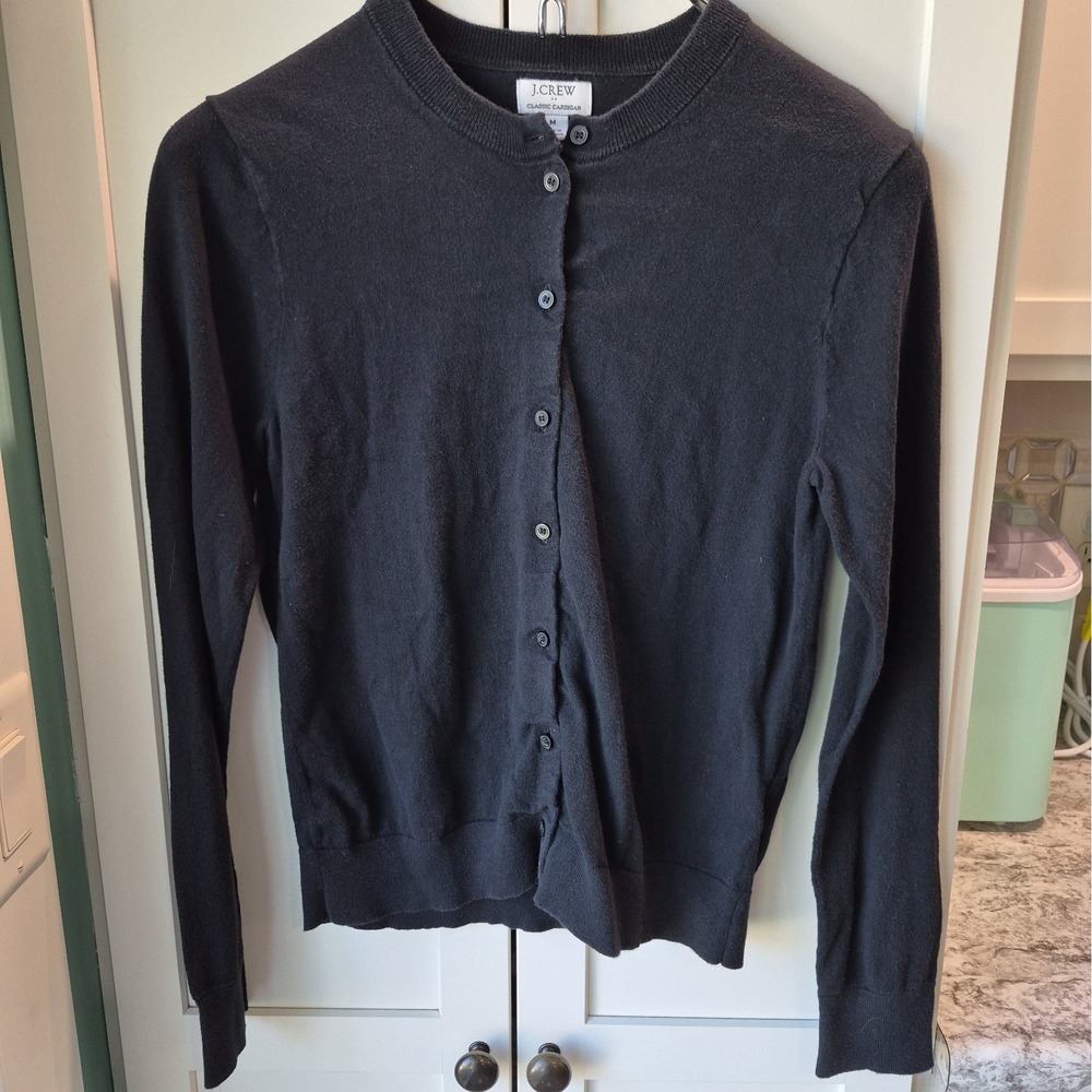J. Crew Simple Black Button-Up Cardigan Size M